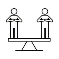 siluetas de personas en icono de estilo de línea de equilibrio de escala vector