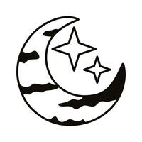 crescent moon and clouds line style icon vector