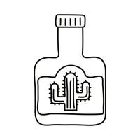 botella de tequila con icono de estilo de línea mexicana cactu vector