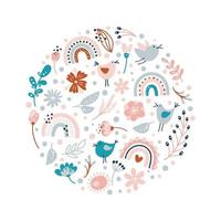 Vector Floral summer round circle