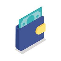 wallet with bill isometric line style icon vector design