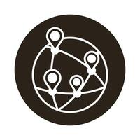 sphere world planet with pins location block style icon vector