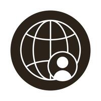 sphere world planet with user profile block style icon vector