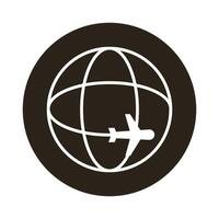 sphere world planet with airplane flying block style vector