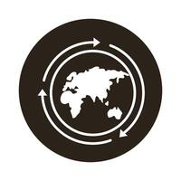 world planet earth with old continents and arrows block style icon vector