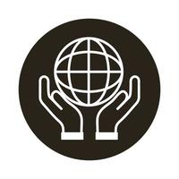 hands lifting sphere world planet block style icon vector