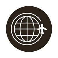 sphere world planet with airplane flying around block style icon vector