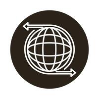 sphere world with arrows around block style icon vector