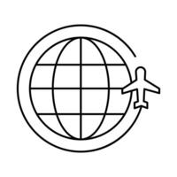 sphere world planet with airplane flying around line style icon vector