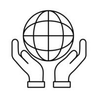 hands lifting sphere world planet line style icon vector