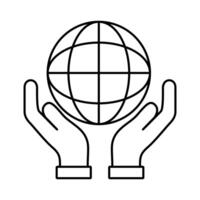 hands lifting sphere world planet line style icon vector