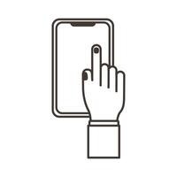 hand touching smartphone display line style icon vector