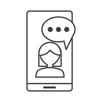 smartphone device with woman and speech bubble line style icon vector