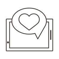 smartphone device with heart in speech bubble line style icon vector