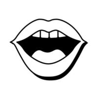 boca de arte pop con lengua y estilo de línea de dientes vector