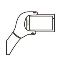 hand lifting smartphone horizontally line style icon vector