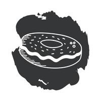 Dibujar a mano dulce donut y diseño de vector de icono de estilo de bloque