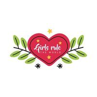 Girl power girls rule the world heart with leaves vector design