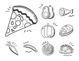 comida mano dibujar y estilo de línea colección de iconos diseño vectorial vector