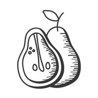 Dibujar a mano fruta de pera y diseño de vector de icono de estilo de línea