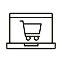 shopping cart trolley with laptop line style icon vector
