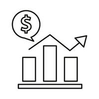 Digital marketing bars chart with money bubble line style icon vector design