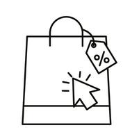 Digital marketing bag with label and cursor line style icon vector design