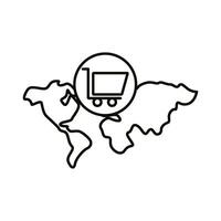 Digital marketing cart on world map line style icon vector design