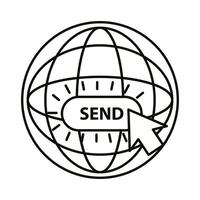 Digital marketing global sphere with send button line style icon vector design