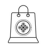 bolsa de compras feliz feliz navidad con icono de estilo de línea de copo de nieve vector