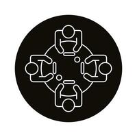 four workers in round table coworking line style icon vector