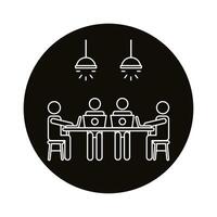 four workers in table with laptops coworking line style icon vector