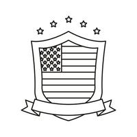 united states of america flag in shield with ribbon line style icon vector