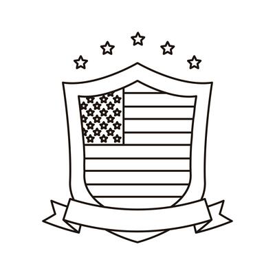 united states of america flag in shield with ribbon line style icon