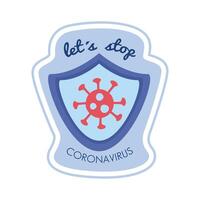 lets stop corona virus lettering campaign in shield with particle vector