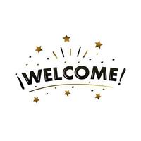 welcome label lettering with golden stars vector