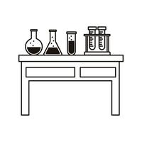 medical tube tests flasks in laboratory desk line style icon vector