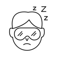 hombre cabeza con antifaz para dormir con insomnio z letras icono de estilo de línea vector