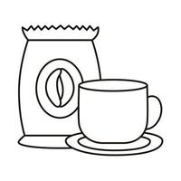 coffee ceramic cup drink and bag line style icon vector