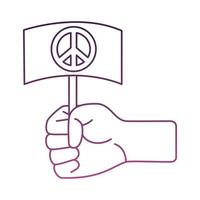 hand lifting banner with peace symbol line style icon vector