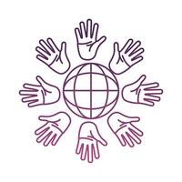 hands palms around of sphere browser line style icon vector