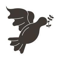 peace dove with olive branch flying silhouette style icon vector