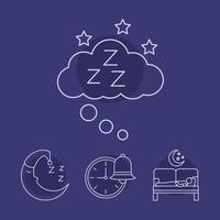 Hombre durmiendo con paquete de iconos de estilo de línea de insomnio vector