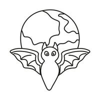 murciélago de halloween volando y icono de estilo de línea de luna llena vector