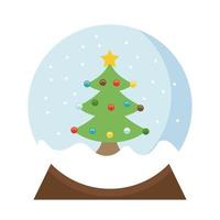 happy merry christmas pine tree in snowy sphere flat style icon vector