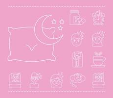 sheep with bundle of Insomnia line style icons vector