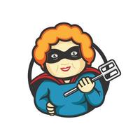 super grandma mascot holding spatula vector