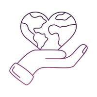 hand human lifting earth planet with heart shape line style icon vector