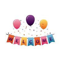 welcome label lettering in garlands hanging with balloons helium vector