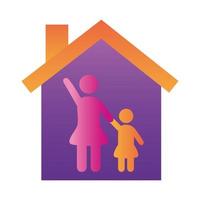 mom and daughter figures in house degradient style icon vector